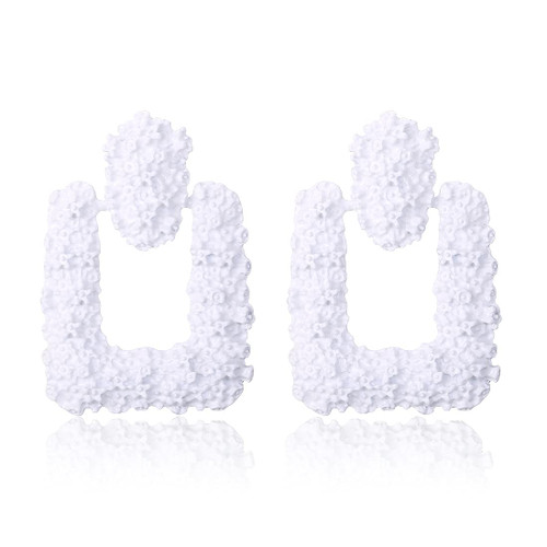 White Square Geometric Dangle Earrings, Fashion Statement Drop Earrings for Women KELMALL COLLECTION