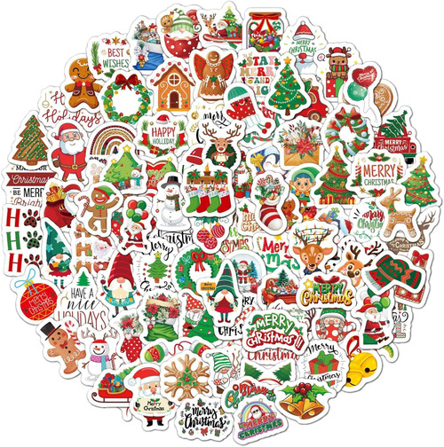 100 Pcs Christmas Stickers Christmas Decorations Vinyl Waterproof Santa Claus Water Bottles Stickers for Laptop Water Bottles Envelopes Gifts Tags Crafts Windows Snowboard Scrapbook,Christmas Stickers