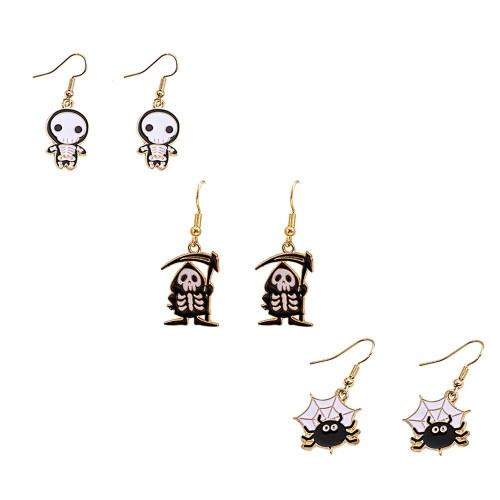 3 Pairs Halloween Earrings for Women Spooky Halloween Drop Dangle Earrings Skull Ghost Spiderweb Boo Cosplay Costume Halloween Jewelry