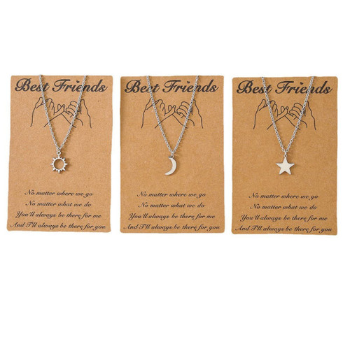Pingyongchang Couple Pendant Necklace Best Friend Choker for Women Teen Girls, Sun Moon Star/Love Knot Matching Friendship BFF Sister Stainless Steel Necklaces Jewelry Gifts-3pcs