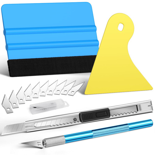 DIYSELF 14 PCS Window Tint Kit - Professional Automobile Window Tint Tools and Vinyl Wrap Tool Kit, Car Wrap Kit with Felt Squeegee for Vinyl