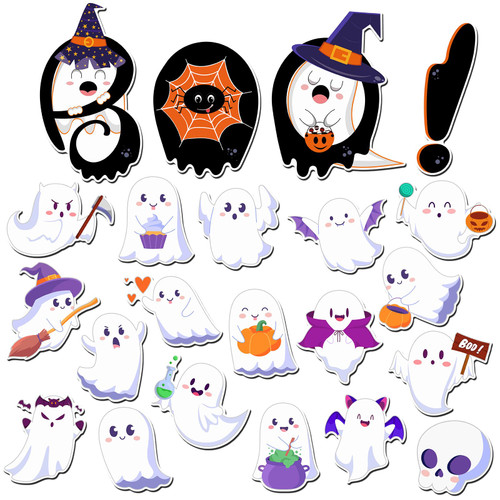 Chapou 22 Pcs Halloween Car Magnets Cruise Garage Door Decorations Magnetic Happy Halloween Trick or Treat Pumpkin Bats Ghost Magnets for Carnival Cruise Car Locker Refrigerator (Ghost)