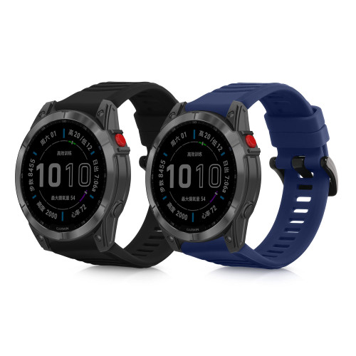 kwmobile Straps Compatible with Garmin Epix 2 Straps - 2x Replacement Silicone Watch Bands - Black/Dark Blue