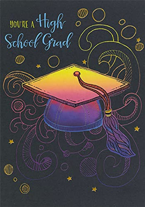 Designer Greetings Neon Colored Grad Cap on Black High School Graduation Congratulations Card Designer Greetings Neon Colored Grad Cap on Black High School Graduation Congratulations Card