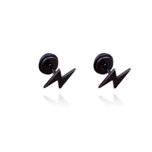 ZHOUMEIWENSP Punk Unisex Screw Flat Back Lightning Bolt Stud Earring in High Polished Surgical Steel for Men's Women