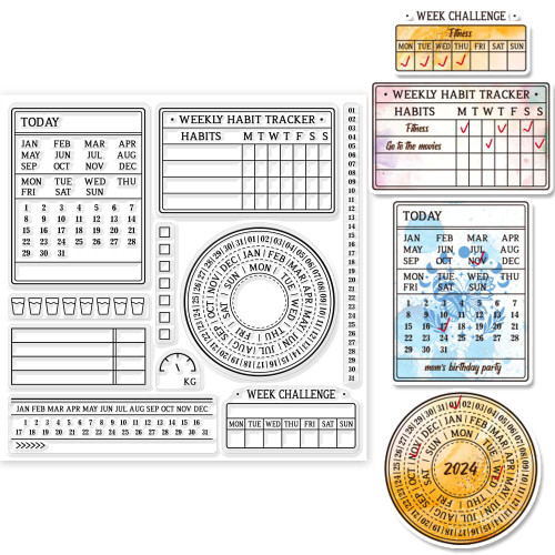 GLOBLELAND Time Planning Table Clear Stamps for Cards Making Time Schedule Silicone Clear Stamp Seals 15x15cm Transparent Stamps for DIY Scrapbooking Photo Album Journal Home Decoration