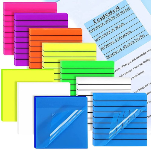 Sticky Notes, 3x3 Inch Lined Transparent Translucent 6 Colors Bright Self Sticky Notes with Lines Clear Sticky Notes Waterproof Translucent Memo Sticky Notes for School Office Supplies