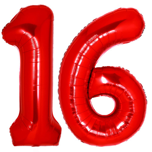40 Inch Big Number 16 Balloon Red 16th Birthday Anniversary Party Decorations Supplies for Girls Large Foil Mylar Number 61st Giant Huge Helium Balloons Big Jumbo Rainbow Digital 16 Balloon