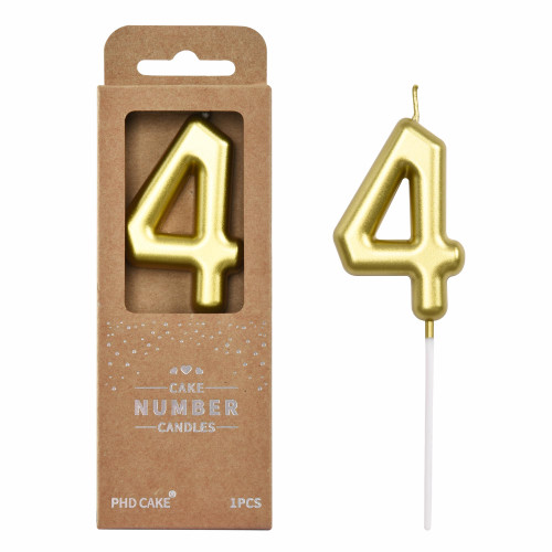 PHD CAKE 2.76 inch Classical Gold 4 Number Birthday Candles, Gold Number Candles, Cake Number Candles, Party Celebration