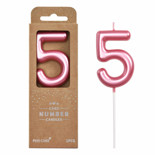 PHD CAKE 2.76 inch Classical Pink 5 Number Birthday Candles, Pink Number Candles, Cake Number Candles, Party Celebration