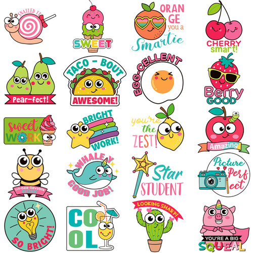 Pajean 400 Pcs Punny Rewards Stickers Motivational Punny Labels Inspiration Positive Accents Words Stickers Cartoon Animal Cute Incentive School Stickers for Students Kids Teachers Classroom School