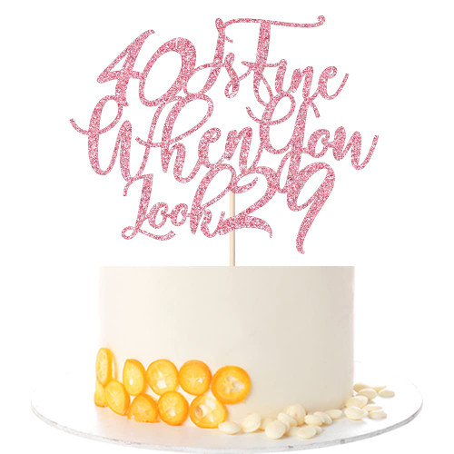 Kaoenla 40 Is Fine When You Look 29 Cake Toppers - Happy 40th Birthday Cake Toppers for Ladies, Happy 40th Birthday Mom, 40th Birthday Party Decorations for Ladies (Gold)
