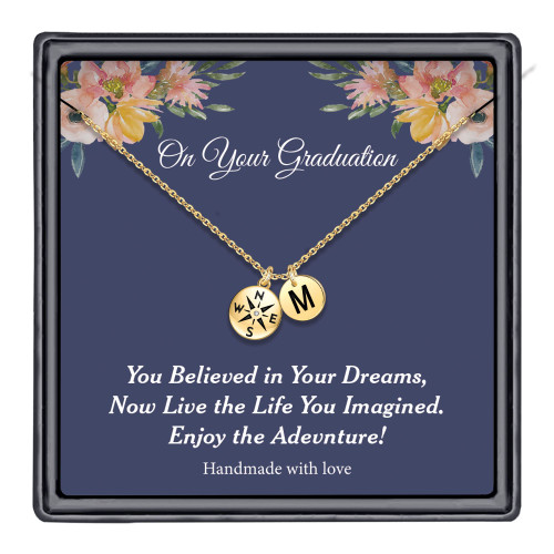 IEFWELL Graduation Gifts for Her 2022, Compass Necklace 2022 Graduation Gifts Disc Pendant Initial Necklace for Girls College Graduation Necklaces Graduation Gifts for Her?M