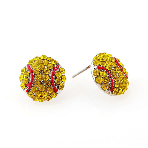 Unique Rhinestone Stud Drop Stackable Cute Basketball Volleyball Baseball Football Rugby Shiny Crystal Sport Earrings Jewelry for Women Teens-yellow Unique Rhinestone Stud Drop Stackable Cute Basketball Volleyball Baseball Football Rugby Shiny Crystal Sport Earrings Jewelry for Women Teens-yellow
