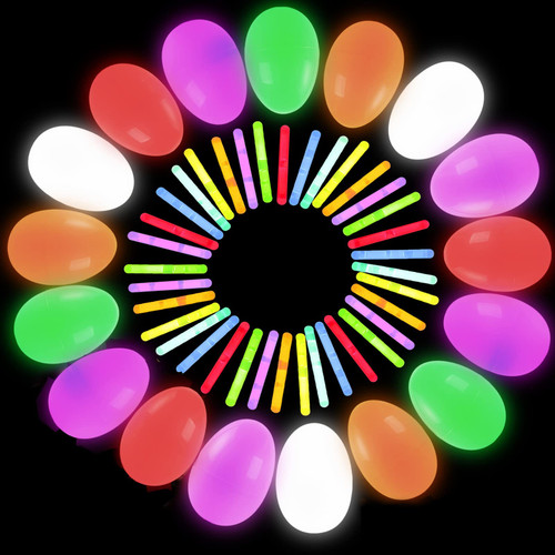 AOMINGGE Colorful Bright Plastic Easter Eggs, Glow Eggs with Mini Glow Sticks for Easter Egg Hunt Games, Surprise Egg, Assorted Colors (24 Packs Easter Eggs)