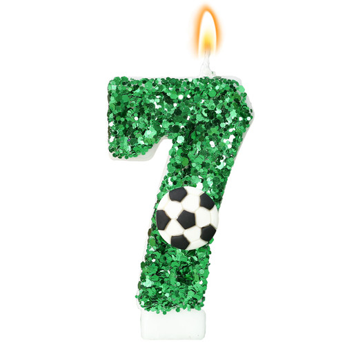 Birthday Number Candles,Green Soccer Birthday Candles for Cake,Glitter Number 7 Candle Cake Topper with Sequins for Anniversary Celebrations Supplies (Number 7)