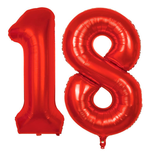 GINZU Red 18 Number Balloons 40 Inch Giant Jumbo Huge 18 Foil Mylar Helium Number Balloons Dark Red Birthday Mylar Digital Balloons 18th Birthday Anniversary Events Party Decorations Supplies