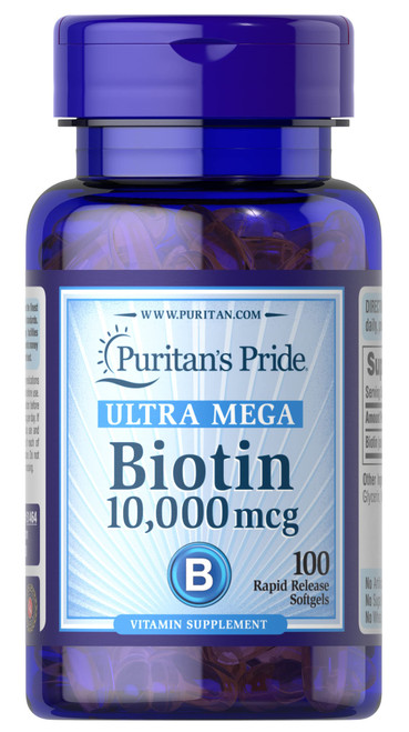 Puritan's Pride Biotin 10000 Mcg, Helps Promote Skin, Hair and Nail Health, Softgels 100 Count