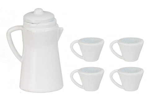 Melody Jane Dollhouse White Coffee Pot & Mugs Miniature Kitchen Accessory Melody Jane Dollhouse White Coffee Pot & Mugs Miniature Kitchen Accessory