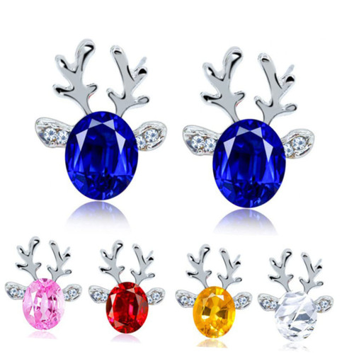 LIFKOME 1 Pair Christmas Jewelry Gifts Silver Stud Earring Stud Earrings Women Crystal Earrings Green Deer Earrings Xmas Crystal Ear Stud Ocean Miss White Small Antlers