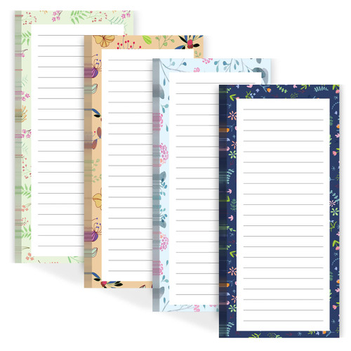 Joyberg 4 Pack Magnetic Notepads for Refrigerator, Grocery List Magnet Pad for Fridge, Flower Design Magnetic Grocery List Pad for Fridge, to-Do Memos, List, 50 Sheets Per Note Pads