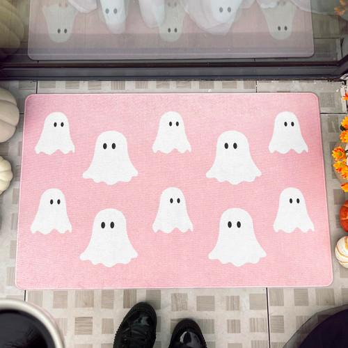 TRUEDAYS Halloween Pink Ghosts Door Mat, Outdoor Indoor Welcome Rug Durable Bedroom Door Mats, Cute Cartoon Spooky Halloween Decorative Doormat with Non Slip Rubber Backing TRUEDAYS Halloween Pink Ghosts Door Mat, Outdoor Indoor Welcome Rug Durable Bedroom Door Mats, Cute Cartoon Spooky Halloween Decorative Doormat with Non Slip Rubber Backing