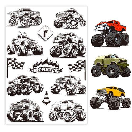 GLOBLELAND Off-Road Vehicle Clear Stamps for DIY Scrapbooking Monster Truck Silicone Clear Stamp Seals 21x14.8cm Transparent Stamps for Cards Making Photo Album Journal Home Decoration
