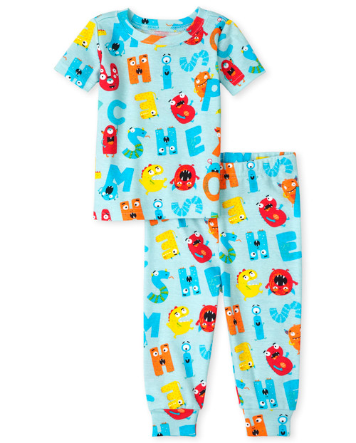 The Children's Place Unisex Baby and Toddler ABC Snug Fit Cotton Pajamas, SkyDrift, 3T,unisex baby,and Toddler Short Sleeve Top And Pants Snug Fit 100% Cotton 2 Piece Pajama Set,ABC Allover,3T