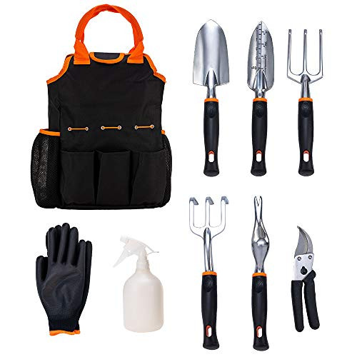 CIELCERA Garden Tool Set, 9 Piece Aluminum Hand Tool Kit, Outdoor Tool, Heavy Duty Gardening Work Set with Ergonomic Handle, Gardening Tools for Women Men,The Right Partner for Your Gardening