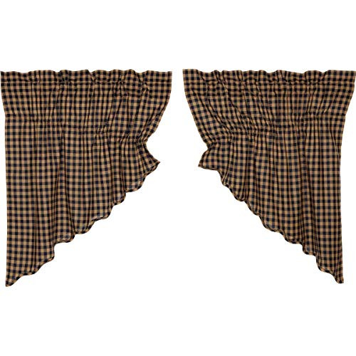 VHC Brands Classic Country Primitive Kitchen Window Curtains - Check Blue Scalloped Prairie Swag Pair, Navy VHC Brands Classic Country Primitive Kitchen Window Curtains - Check Blue Scalloped Prairie Swag Pair, Navy