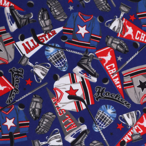 Mook Fabrics Flannel PRT Hockey, Navy Cut by The Yard