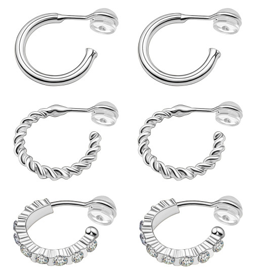 VGGAEELY 3 Pairs Clip on Hoop Earrings 14K Gold Plated Clip on Earrings for Women Adjustable Non Pierced Fake Hoop Earrings Silver VGGAEELY 3 Pairs Clip on Hoop Earrings 14K Gold Plated Clip on Earrings for Women Adjustable Non Pierced Fake Hoop Earrings Silver