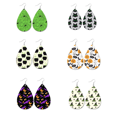4-7 Pairs Halloween Faux Leather Earrings for Women Spider Webs Ghost Pumpkin Earrings Black Bat Skull Witch Earrings Halloween Costume Party Decoration Supplies-6 Pairs