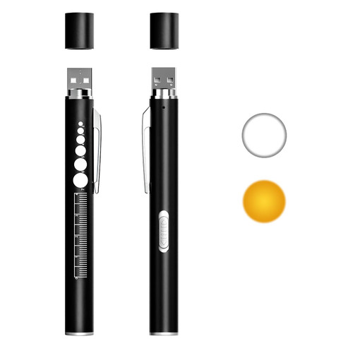 SEVENKA 2 Rechargeable Pen Lights with Pupil Gauge & Ruler, LED Penlights for Nurses Doctors, Warm/White Light, Pocket Clip, USB Rechargeable Medical Penlight Flashlight Gifts for Nursing Student
