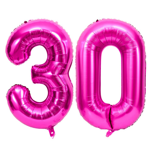 RUBFAC 42 Inch 30 Number Balloons Hot Pink Big Giant Jumbo Number 30 Foil Mylar Balloons for 30th Birthday Party Anniversary Events Decorations