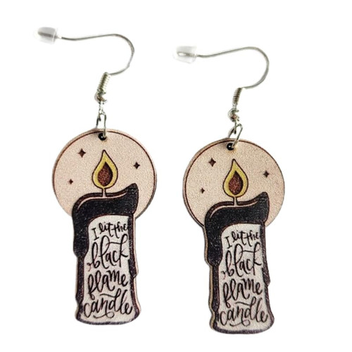 Cute Pair of Hocus Pocus Black Flame Candle Earrings for Women, Girls, Teens and More. Cute Pair of Hocus Pocus/ Sanderson Sisters Style Earrings for Women. Black Frame Candle Costume/ Props for Hocus Pocus Costumes and More. Black Flame Candle Earri
