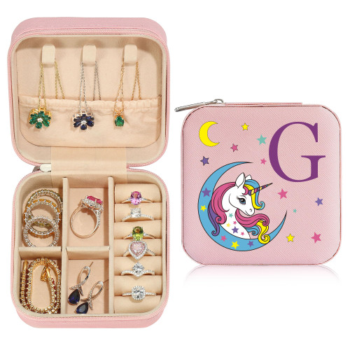Parima Unicorns Gifts for Girls Jewelry Box - Personalized Gifts for Girls, Unicorn Pink Jewelry Box for Girls, G Initial Jewelry Case for Girl, Teen Girls Trendy Stuff for Girls Jewelry Box Initial G