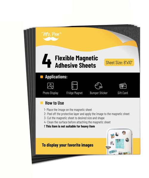 Mr. Pen- Adhesive Magnetic Sheets, 8" x 10", 4 Pack, Flexible Photo Magnet Paper with Adhesive Backing,