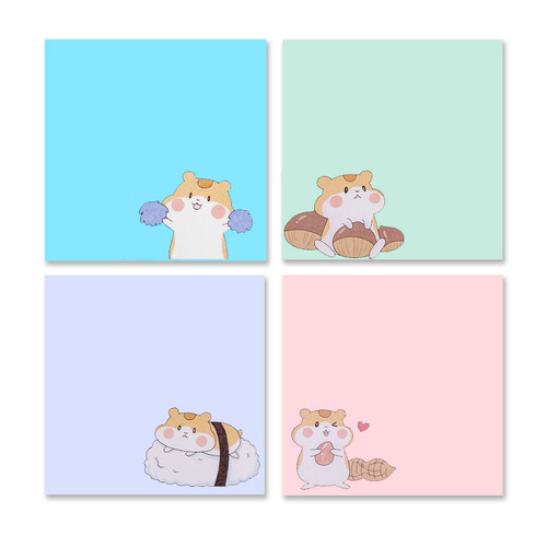 4 Pack 80Sheets Per Pack 2.85x2.85in Self-Stick Note Pads, Kawaii ,Cute ,Korean sticky notes (Cute Hamster)