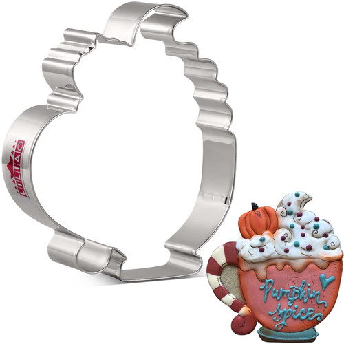 LILIAO Pumpkin Spice Latte Cookie Cutter - 3.9 x 4.2 inches - Stainless Steel - By Janka