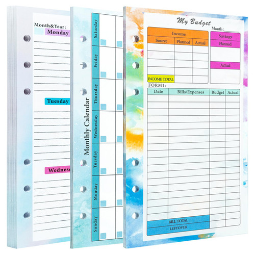 A6 Budget Planner Refill Monthly Weekly Budget Planner Inserts 82 Sheet 6 Hole Colorful Expense Budget Forms Budgeting Planner Refills