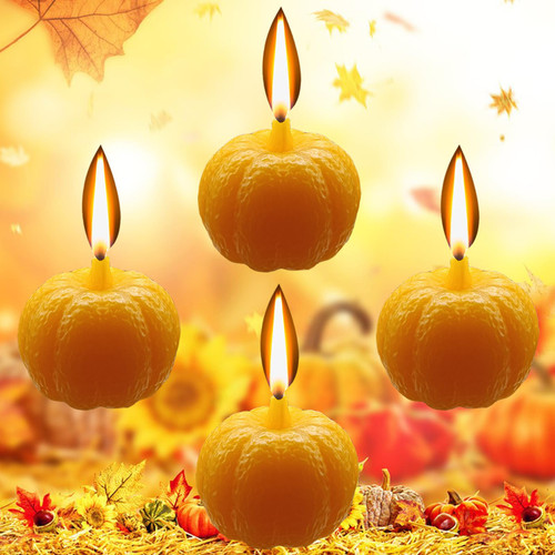 4pcs Thanksgiving Pumpkin Shaped Candles Scented Candles Fall Pumpkin Tealight Candles Orange Pumpkin Candles Decor, Home Decorative Fall Themed Candles for Thanksgiving Fall Autumn Party