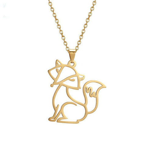 Geometric Design Hollow Out Origami Fox Pendant Necklace for Women Girls Cute Forest Animal Necklace Stainless Steel Jewelry Birthday Gifts Geometric Design Hollow Out Origami Fox Pendant Necklace for Women Girls Cute Forest Animal Necklace Stainless Steel Jewelry Birthday Gifts