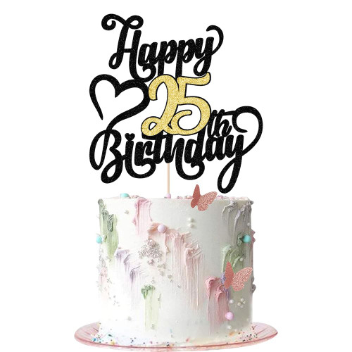 AROKIPPRY Black gold Glitter Happy 25th Birthday Cake Topper - 25 Anniversary/Birthday - Hello 25, Cheers to 25 Years,25 & Fabulous Cake Topper Party Decoration AROKIPPRY Black gold Glitter Happy 25th Birthday Cake Topper - 25 Anniversary/Birthday - Hello 25, Cheers to 25 Years,25 & Fabulous Cake Topper Party Decoration