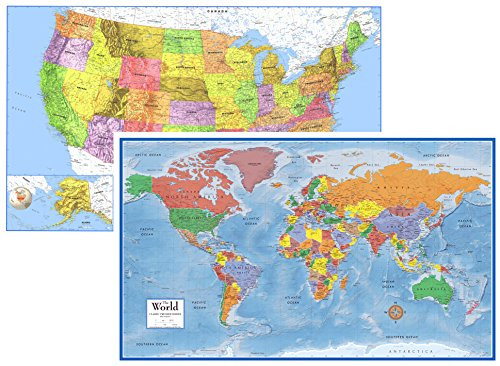 24x36 World and USA Classic Premier 3D Two Wall Map Set (Laminated)