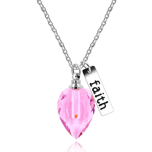 Uloveido Dainty Pink Teardrop Pendant Necklace for Women Teen Girls, Stainless Steel Faith Mustard Seed Necklace Gifts for Mom Daughter Y796(Pink)
