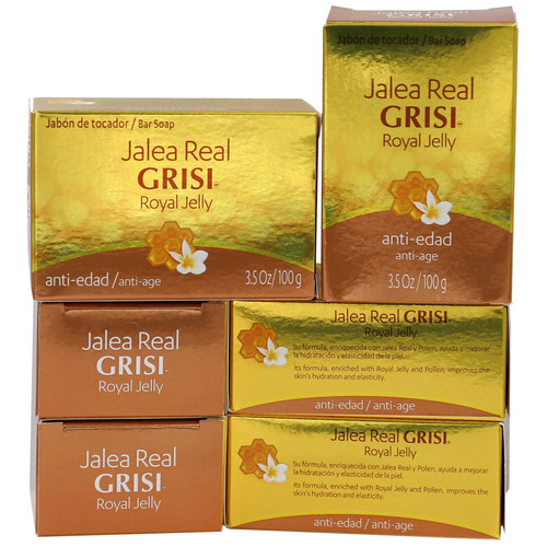 Grisi Royal Jelly Anti-aging Soap, Cleansing, and Smoothing Soap Nourish your skin, Improves your skin Elasticity, Extra Hydration, 6-Pack of 3.5 Oz each, 6 Bar Soaps.