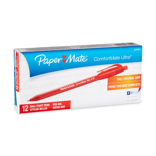Paper Mate Comfortmate Retractable Fine Point Ballpoint Pens, 12 Red Ink Pens (6370187)