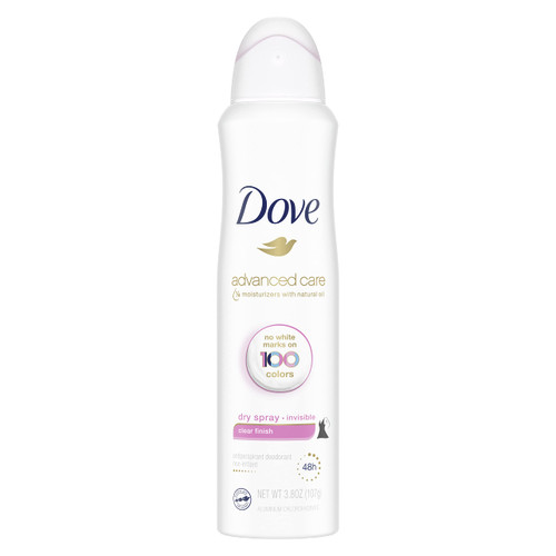 Dove Advanced Care Invisible Dry Spray Antiperspirant Deodorant No White Marks on 100 Colors Clear Finish 48-Hour Sweat and Odor Protecting Deodorant for Women 3.8 oz