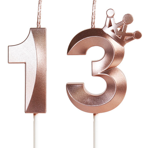 13th Birthday Candles for Cake, Number 13 Rose Gold Candles with Crown, 3D Design Birthday Cake Topper for Girl Women Pet Birthday Party Wedding Anniversary Celebration Decorations Supplies